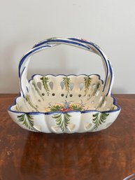 Vintage Hand-painted Ceramic Basket By RCCL Made In Portugal