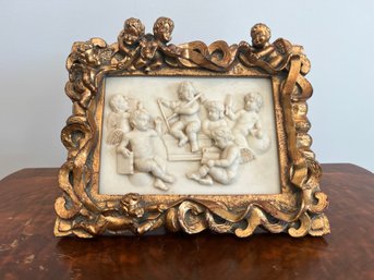Alabaster Relief Depicting Cherubs, Encased In A Gilded Frame