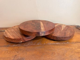 Set Of 4 Wood Serving Trays - 9 Inch Surface