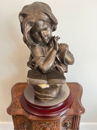 Vintage Plaster Bust Of A Young Girl Reading A Music Book.