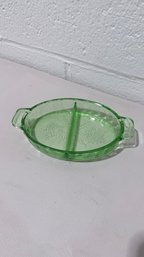 Vintage Jeannette Green Depression Glass 'Flora Poinsettia' Divided Relish Dish
