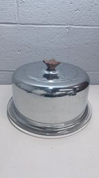 Vintage Mid-Century Chrome Cake Dome Cover With Glass Tray