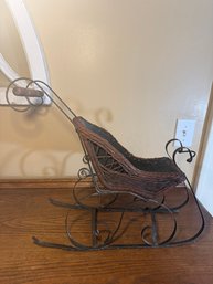Vintage Wicker And Wrought Iron Decorative Sleigh