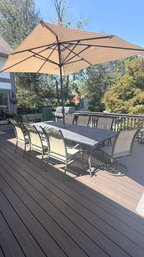 Large Cast Aluminum Outdoor Dining Set – Table, 7 Chairs & Patio Umbrella