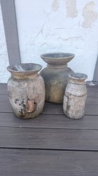 Rustic Vintage Hand-Carved Wooden Vessels – Set Of 3 Decorative Accent Urns