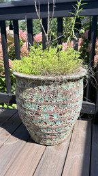 Medium Rustic Glazed Ceramic Garden Planter With Weathered Finish
