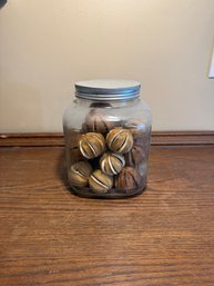 Assorted Decorative Natural Orbs In Glass Jar