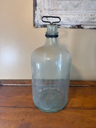 Antique Aqua Blue Glass Bottle/Carboy With Metal Handle Top