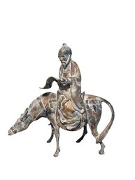 Patinated Bronze Sculpture Depicting A Chinese Scholar Or Sage Riding A Donkey