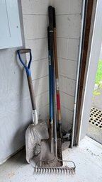 Assorted Yard & Garden Tools Bundle – Kobalt Shovel, Rake, Snow Scoop