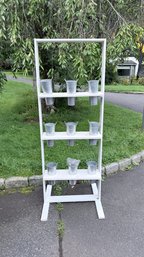 Rustic White Wooden Flower Display Stand With Galvanized Metal Buckets