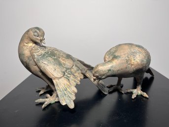 Vintage OMC Japan Pair Gold Gilt Ceramic Dove Pigeon Bird Figurines Mid Century