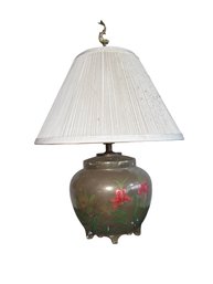 Vintage Hand Painted Asian Style Gold Crackle Glass Ginger Jar Table Lamp Koi Fish Finial