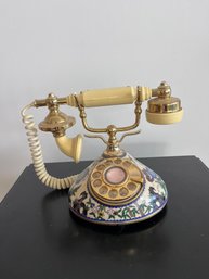 Vintage 1984 OPC Pillow Talk Rotary Princess Style Telephone Cloisonn Brass Korea Works Decor