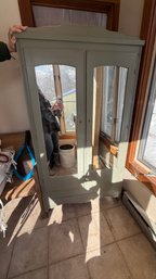 Antique Painted Green Double Door Wardrobe With Mirrors