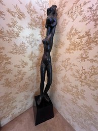 Large Vintage Modernist Abstract Nude Sculpture Floor Statue Figural Female On Pedestal Base MCM