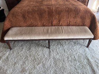 Vintage Neoclassical Style Mahogany Upholstered Bench / Window Seat With Carved Details