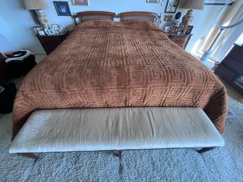 Vintage King Size Mahogany Cane Headboard Chippendale Style Serpentine Top Bed Headboard