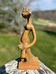 Vintage Austin Prod Inc 1971 Abstract Pregnant Woman Sculpture Statue On Wood Base