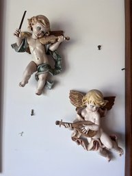 Vintage, Hand-painted Cherub Angel Wall Plaques