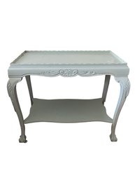 Vintage Shabby Chic French Provincial Side Table Nightstand Mint Green Painted Shelf Accent Table