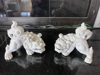 Pair Of Vintage White Porcelain Foo Dog Figurines Manufactured By The Otagiri Mercantile Company (OMC)