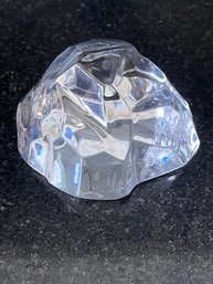 Signed Lalique France Crystal Rock Paperweight Sculpture Frosted Clear Glass Desk Decor