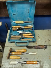 Vintage Set Of Wood Carving Tools And Chisels