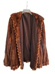 Vintage Genuine Brown Mink Fur Hooded Jacket Coat – Scalloped Trim