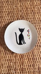 Vintage Bovano Of Cheshire Enameled Small Dishes Set (Black Cat Motif)