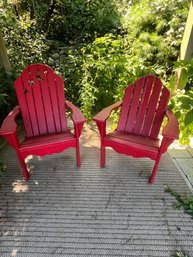 Vintage Painted Red Wooden Lawn Chairs (Set Of 2)
