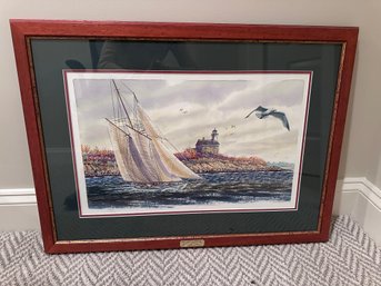 Sloop At Plum Gut Island Light