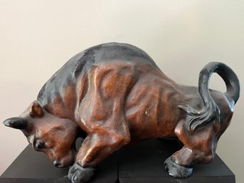 Stylized Brown Bronze Bull Sculpture