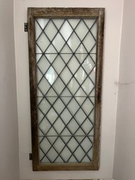 Vintage Wood-framed Window With Diamond-pattern Leaded - Glass Panes