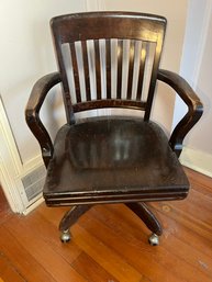 Vintage Wooden Banker's Swivel Chair