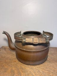 Vintage Copper Tea Kettle With A Wooden Handle By Rome Manufacturing Co.