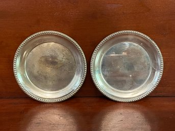 Pair International Sterling Silver Beaded Rim Coasters / Small Dishes – 68 Grams Total