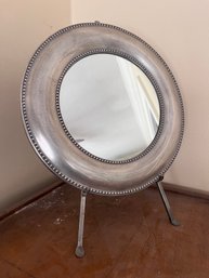 Silver Beaded Round Mirror On A Separate Easel-style Stand