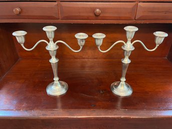 Pair Of Gorham Sterling Silver 3-Light Candelabra – Weighted / Cement Filled