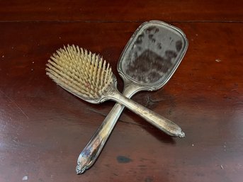International Sterling Silver Hand Mirror & Hair Brush Vanity Set – 224g Without Mirror Glass