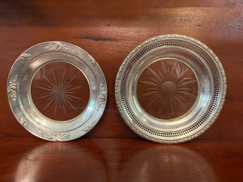 Pair Vintage Sterling Silver & Etched Glass Bottle Coasters – Frank M. Whiting & Co.
