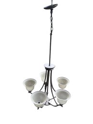 5 Light Rustic Chandelier Frosted Glass Shades Farmhouse Hanging Ceiling Light