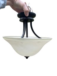 Volume Lighting Trinidad 2-Light Bronze Pendant, Featuring A White Bowl-shaped Alabaster Glass Shade