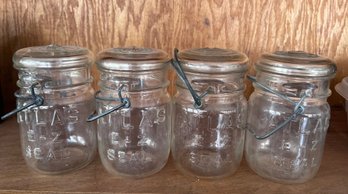Lot Of 4 Vintage Clear Glass Atlas E-Z Seal Canning Jars