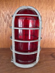 Vintage Crouse-Hinds Red Glass Globe Cage Industrial Nautical Signal Light