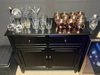 Black Sideboard / Bar Cabinet With Two Drawers And Shelved Storage