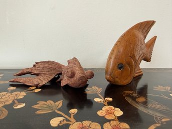 Two Decorative Carved Wood Fish