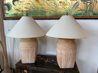 Set Of Large Basketweave Design Lamps