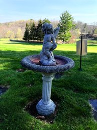 Vintage Cast Stone/concrete Birdbath Featuring A Sculpted Angel