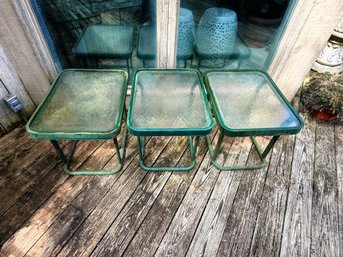 Set Of Three Glass Top Side Tables